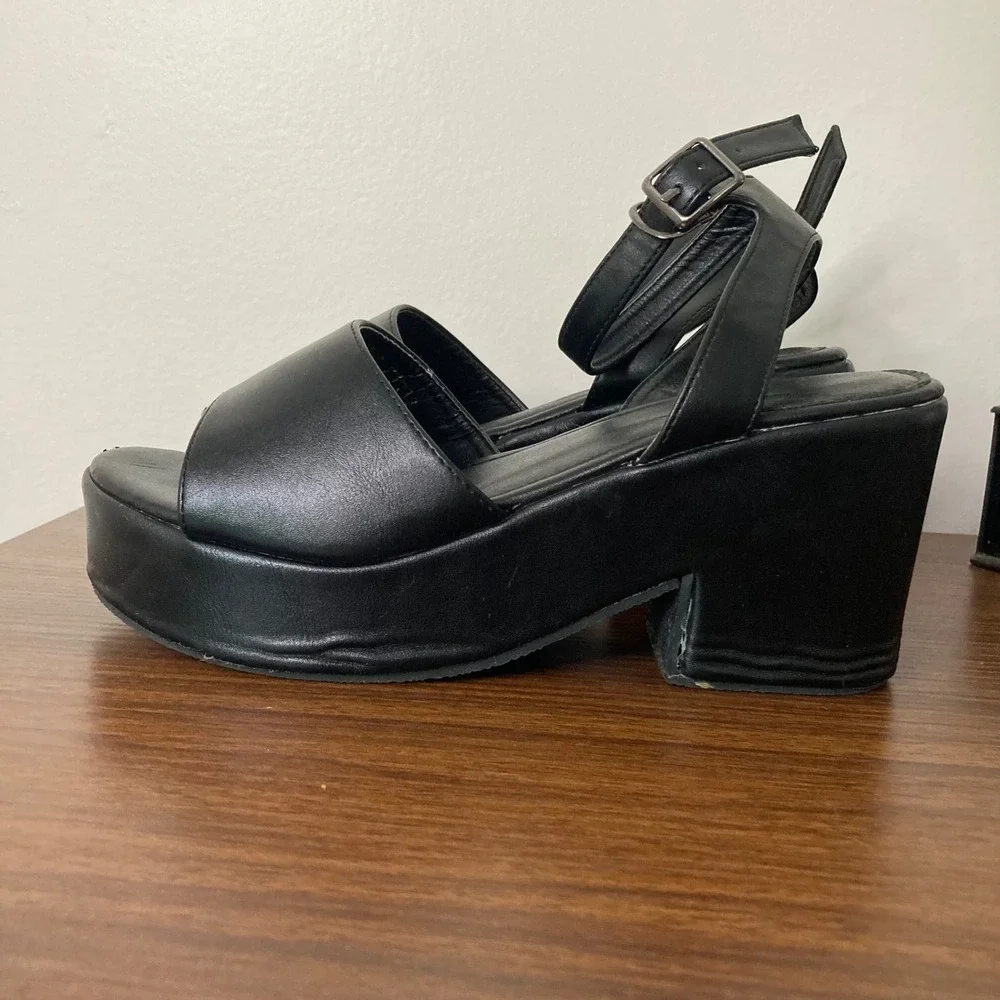 Y2K Grunge Black Chunky Platform Block Heel Ankle Strap Sandals EUR 38 US 7.5